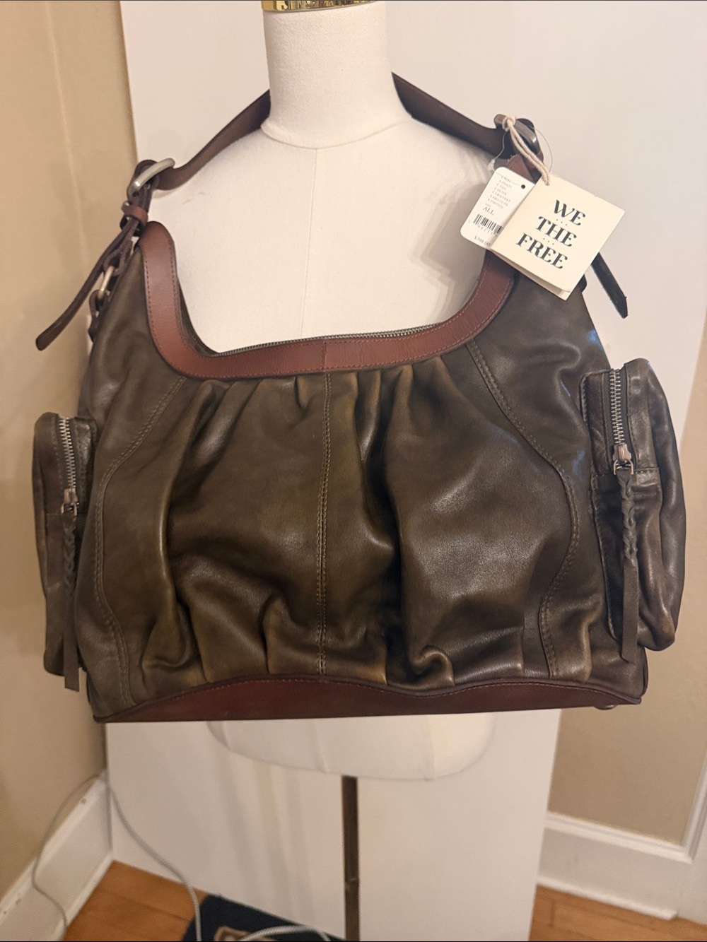$398! Free People We The Free Hattie Hardware Shoulder Bag Olive NEW - Picture 8 of 14